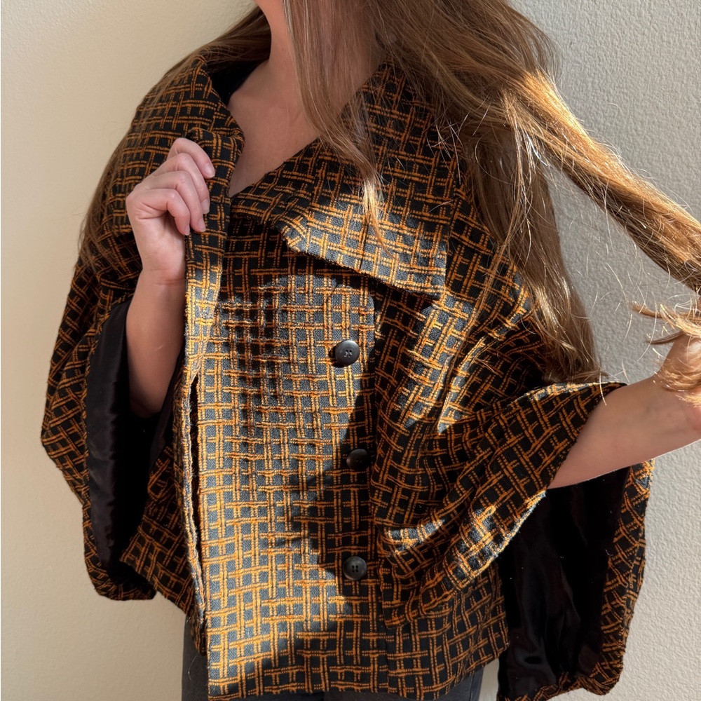 Vintage Black and Orange Plaid Cape